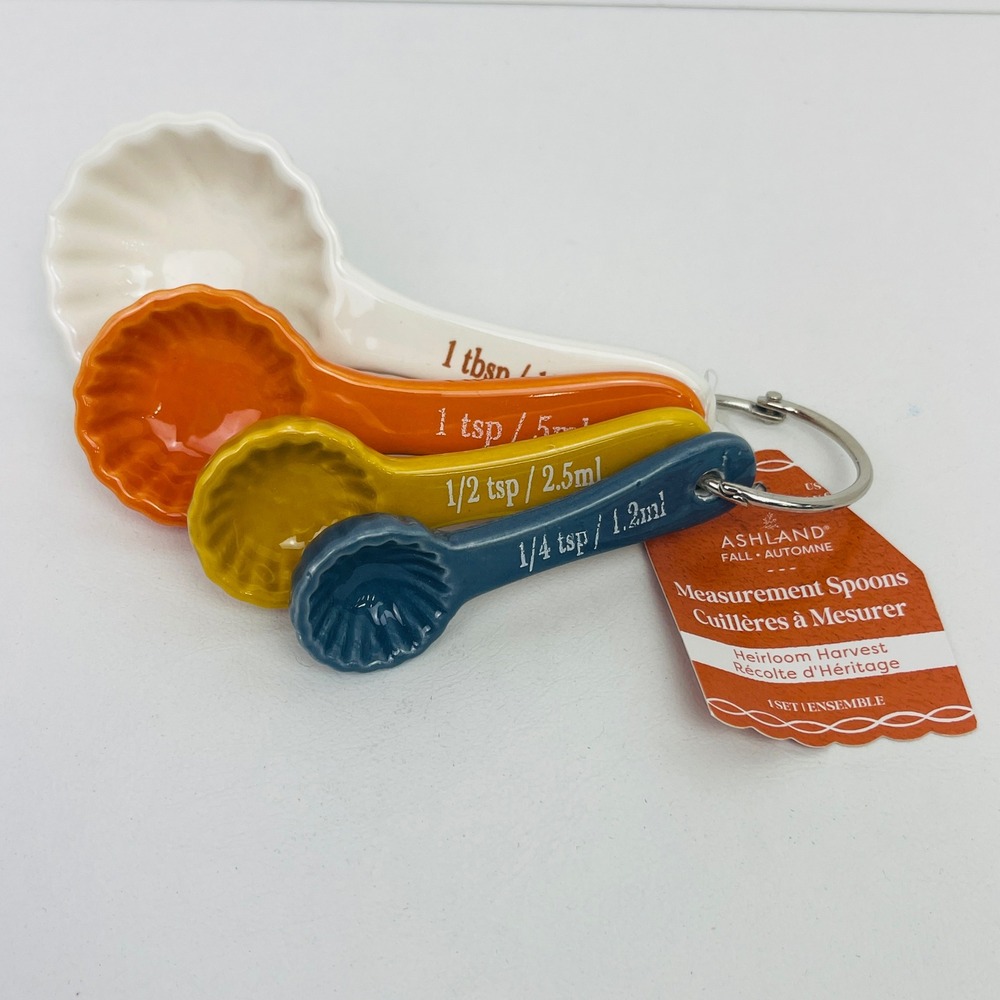 Ashland Measuring Spoons Heirloom Harvest Multicolor Scalloped Ceramic Set NEW